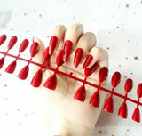 28Pcs Press On Nails Water Drop Patch Solid Color Nail Tips Natural Long False Nails